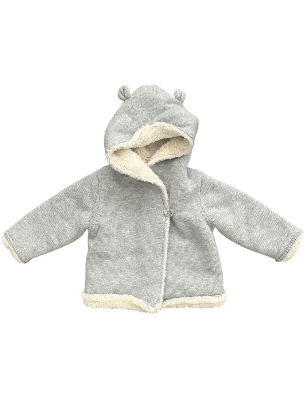 Baby Gap Bear Ear Hooded Knit Cardigan Jacket Light Heather Gray 6-12 Months
